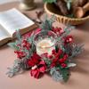 Christmas Candle Holder Wreath with Pine Cones & Red Berries