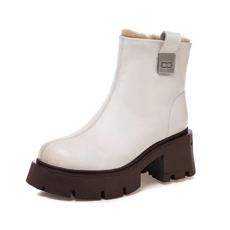 

Женские ботинки Мартин из первого слоя коровьей кожи, новые кожаные ботинки Челси на толстой подошве-маффине с кроличьим мехом для осени и зимы 40