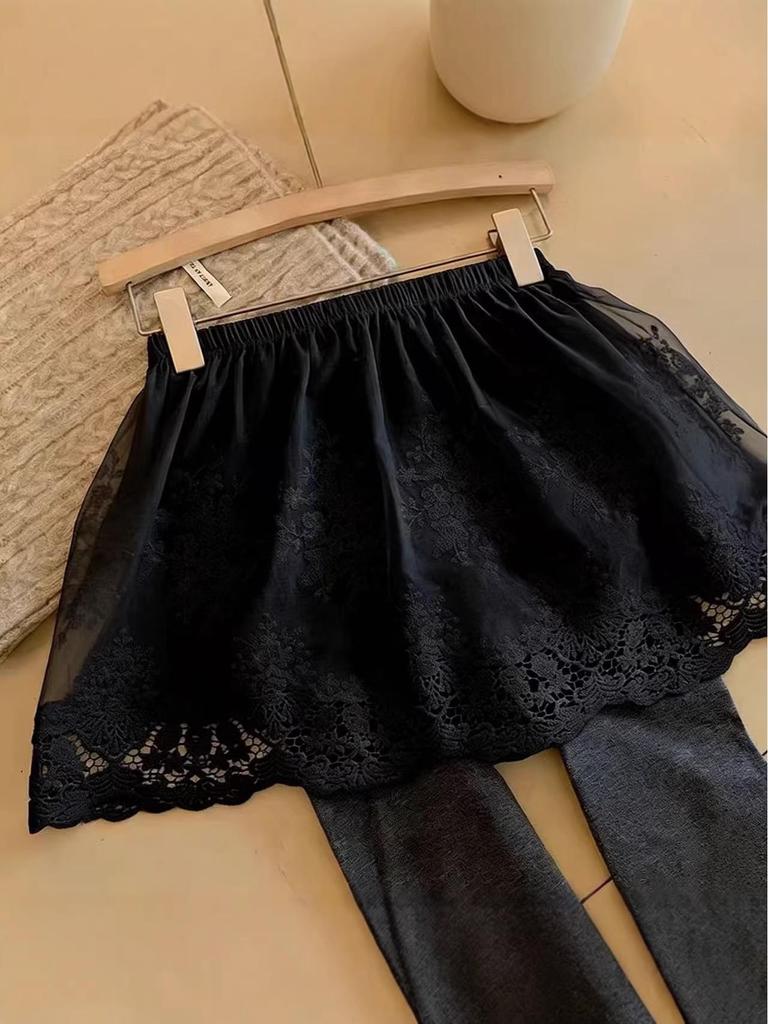 Women's High-Waisted French Romantic Lace A-Line Versatile Layering Skirt