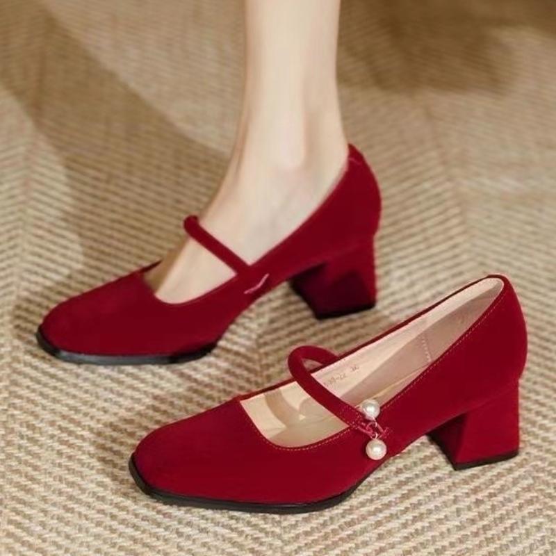 Fashion Elegant Women's High Heels Mary Jane Shoes Bead Heeled Sandals 2025 Trend Summer Fad New Chunky Pumps Party Dress Mujer Zapatos
