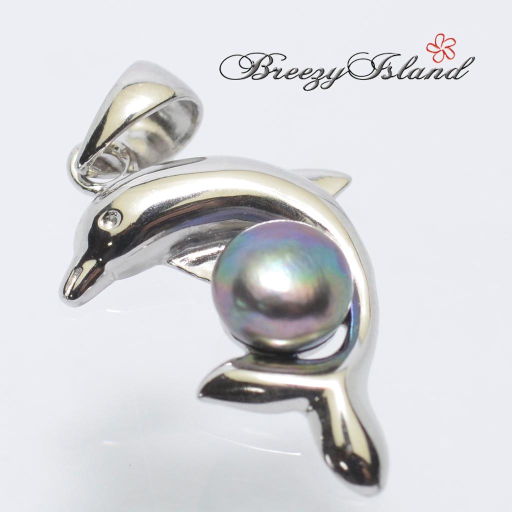 [BreezyIsland] Hawaiian Jewelry Pendant Top Dolphin Freshwater Pearl Sterling Silver 925