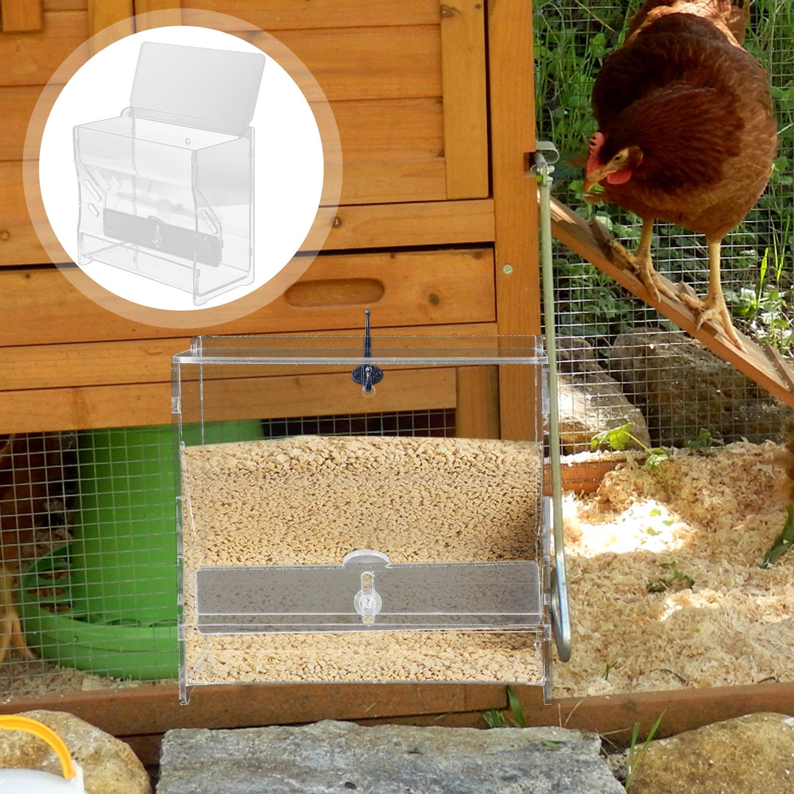 

Rutin Chicken Automatic Feeder Clear Acrylic Food Holder Sturdy Bite Resistant for Parrot Convenient Filling Multi-Use Poultry 15X7.8X14.2CM