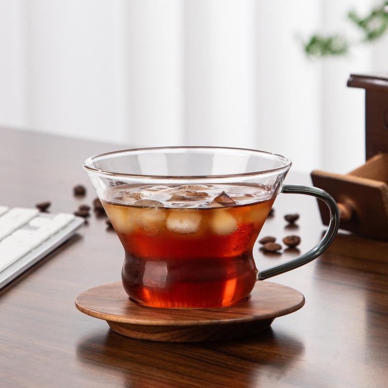 

Coffee cup, glass teacup, champagne premium ice cream cup, heat-resistant glass with wooden coaster 201-300ml
