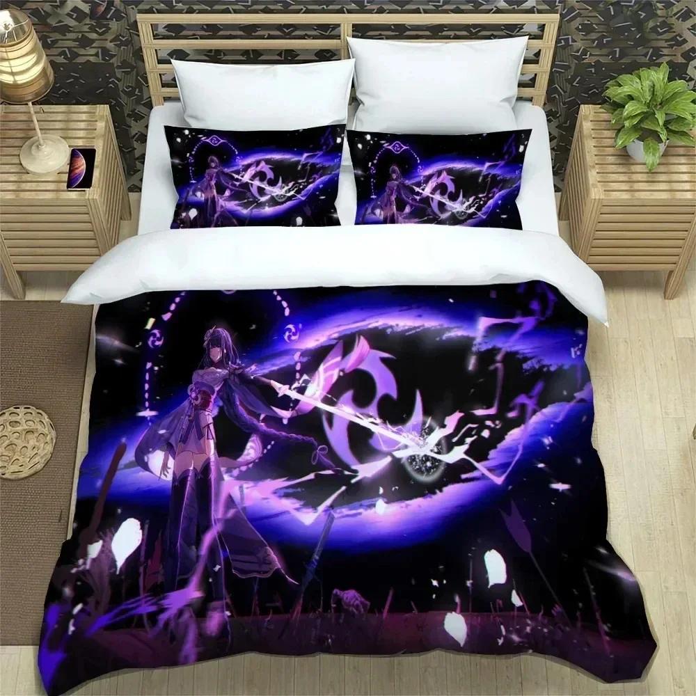Juego de cama con diseño de Anime 3D Genshin Impact, funda de edredón, funda de almohada, tamaño King, Queen y Twin, para niños, niñas y adultos