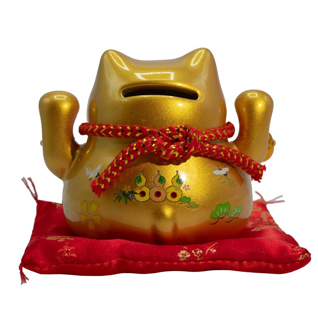 Ceramic Money Cat Bank – Gold On Cushion