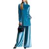 Gold Velvet Loose Top Wide Leg Pants Set