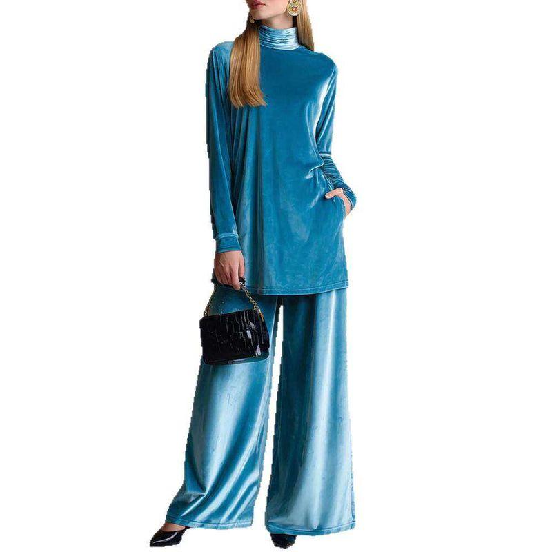 Gold Velvet Loose Top Wide Leg Pants Set