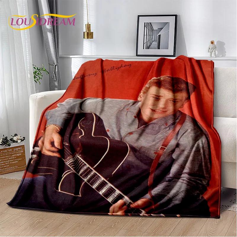 3D-Druck Johnny Hallyday Rockstar Weiche Flanelldecke für Betten Schlafzimmer Sofa Picknick, Überwurfdecke für Draußen Freizeit Geschenk