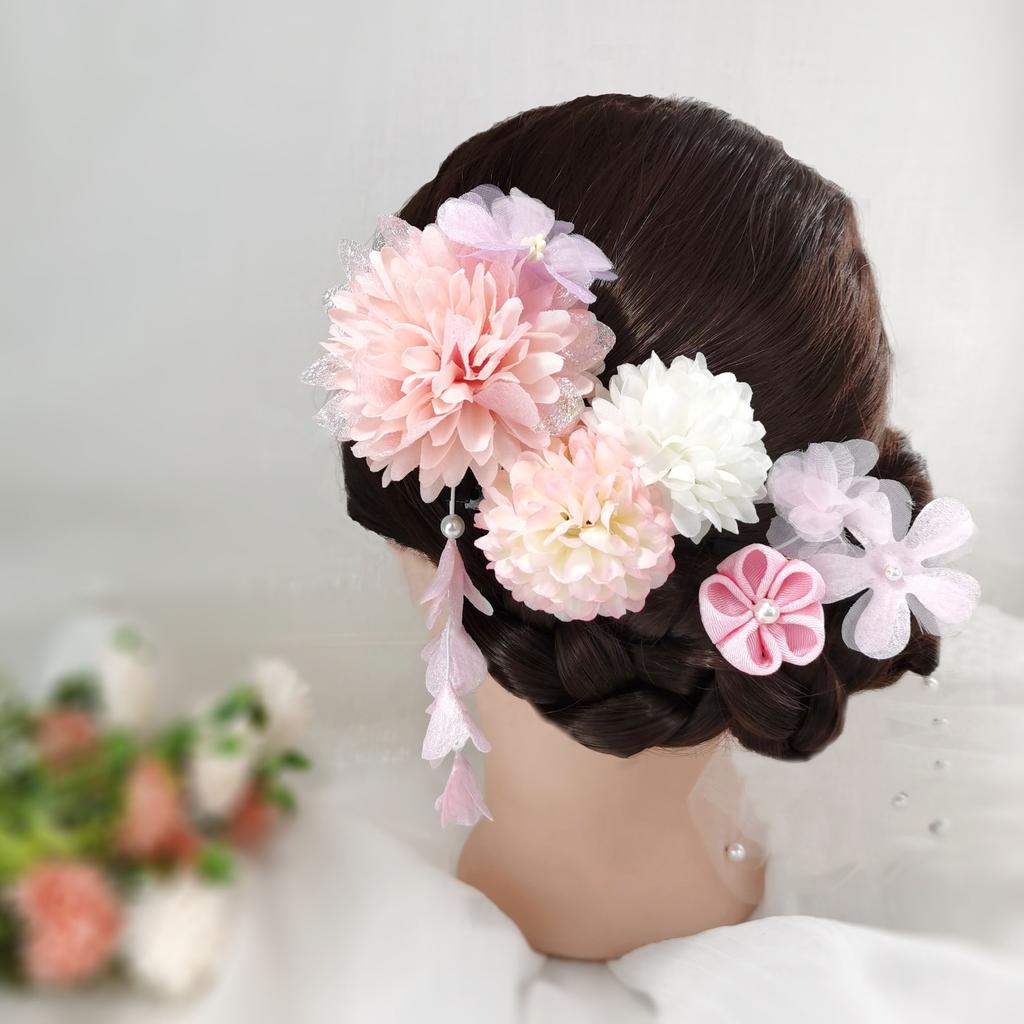 Japanese Style Hairpin Set Spring Flower Element Hair Stick For Women Elegant Vintage Girls Hair Clip Silk Hair Accessories