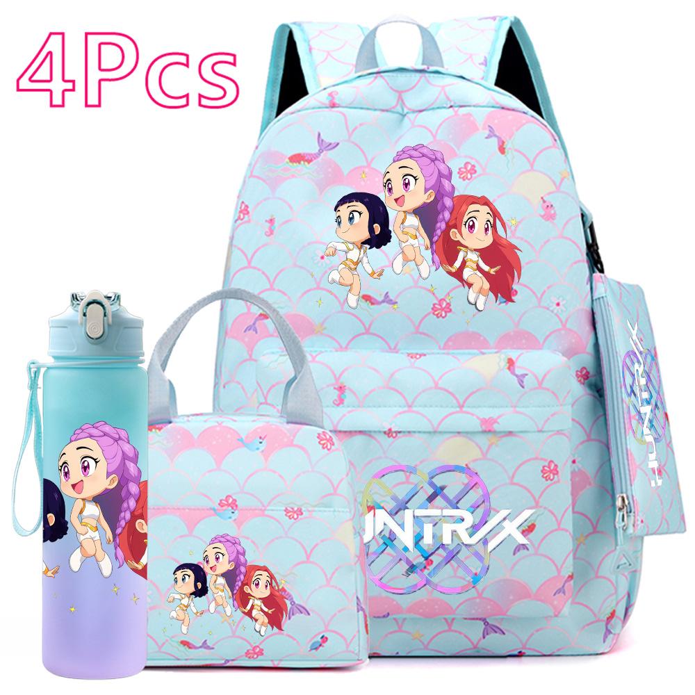 4-teiliges/Set K-POP Bedruckter Rucksack Große Kapazität Schultasche Handtasche Etui Tasche mit 750 ml Wasserflasche Junge Mädchen Schultasche wasserdicht Reisetasche Mochila