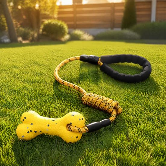 Pet Teeth Cleaning Toy ETPU Bone Dog Chew Toy, with Braided Rope, Foam Handle, Interactive Tug Pets of War for Medium Large Breed Dogs Toys
