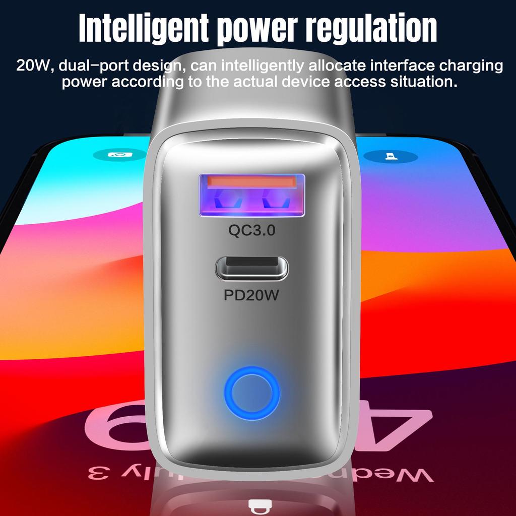 Metallic 20W Type-C Charger European Standard with Mini USB+PD Fast Charging Head