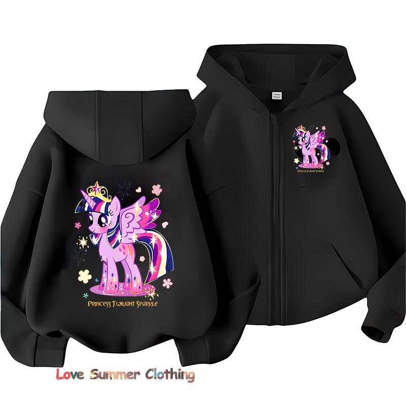 Little Girls Hoodie Zip Up Cute Pony Girls Fall Hooded Jacket Zip Little Pony Autumn Pullover Casual Hoodie Size 100-160