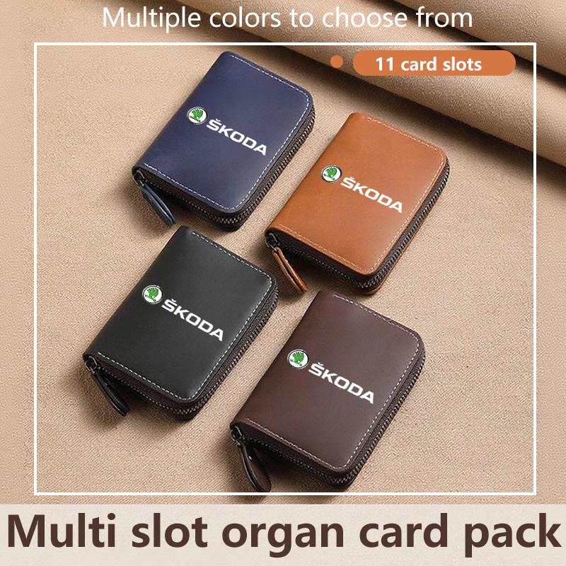 For Skoda Car Leather Wallet Motor ID Credit Card Ticket Storage Bag Octavia Superb RAPID FABIA KAMIQ KAROQ KODIAQ YETI kybf34