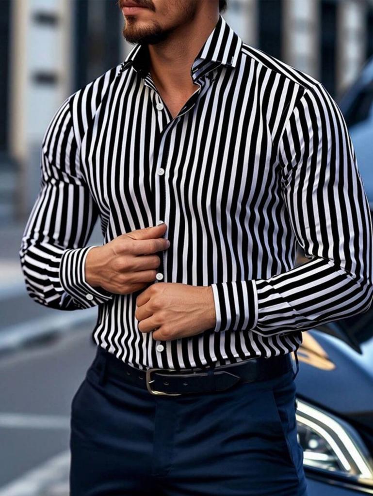 Stylish Geometric Long-sleeve Shirt, Perfect for Casual Wear