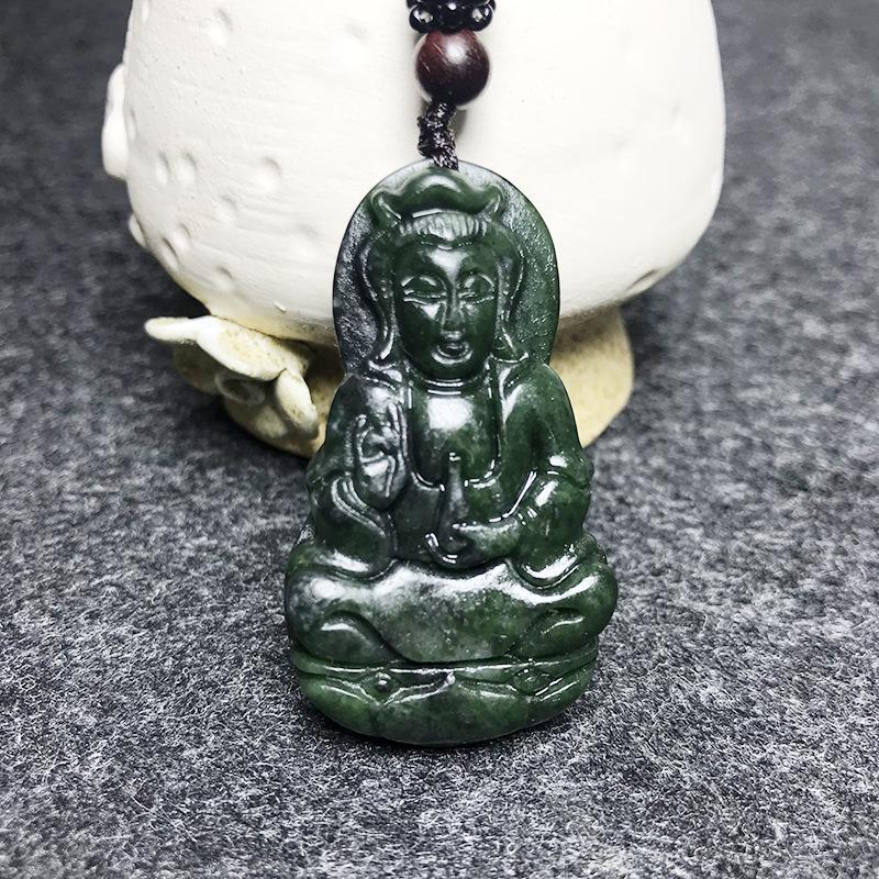 Tibetan Jade Guanyin Pendant - Serpentine Life Buddha Design