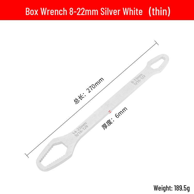 Multi-Purpose 8-22mm Self-Tightening Double-Head Wrench: Box-End & Open-End