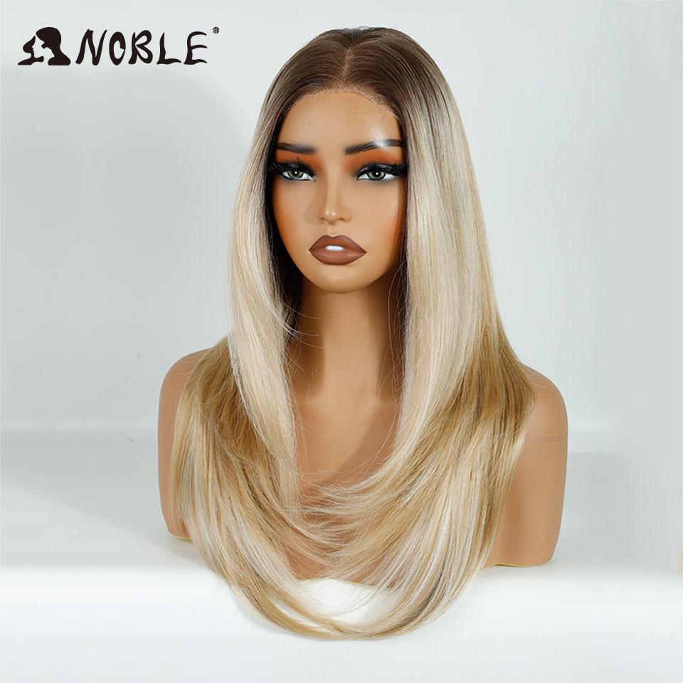Elegantní syntetické paruky s krajkou vpředu pro ženy 13x3 Rovná krajková paruka Předvytrhaná vrstvená paruka Ombre blond hnědá bílá Cosplay paruka