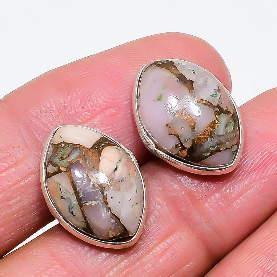 Copper Pink Opal Gemstone 925 Sterling Silver Jewelry Earring 0.59" KJ-688