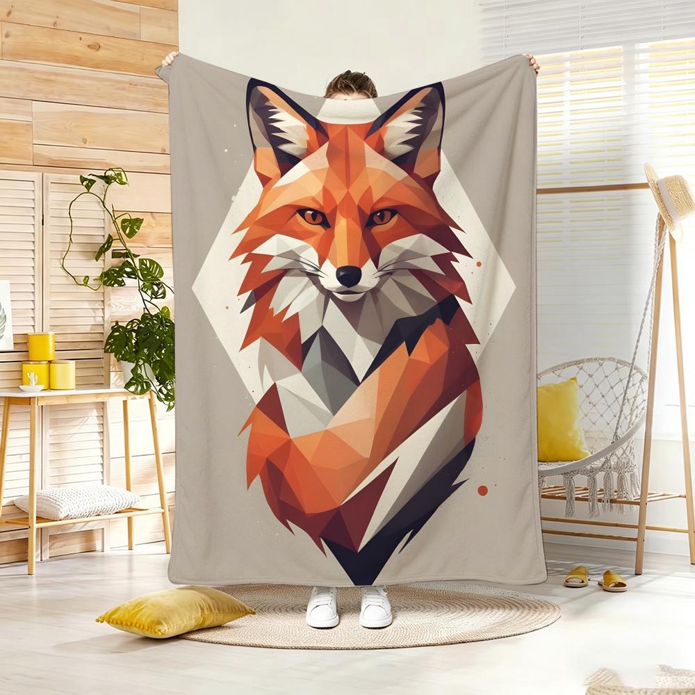 Cute Cartoon fox Throw Lightweight 240g Flannel Blanket Soft Skin-friendly for Summer Cooling 75x90cm