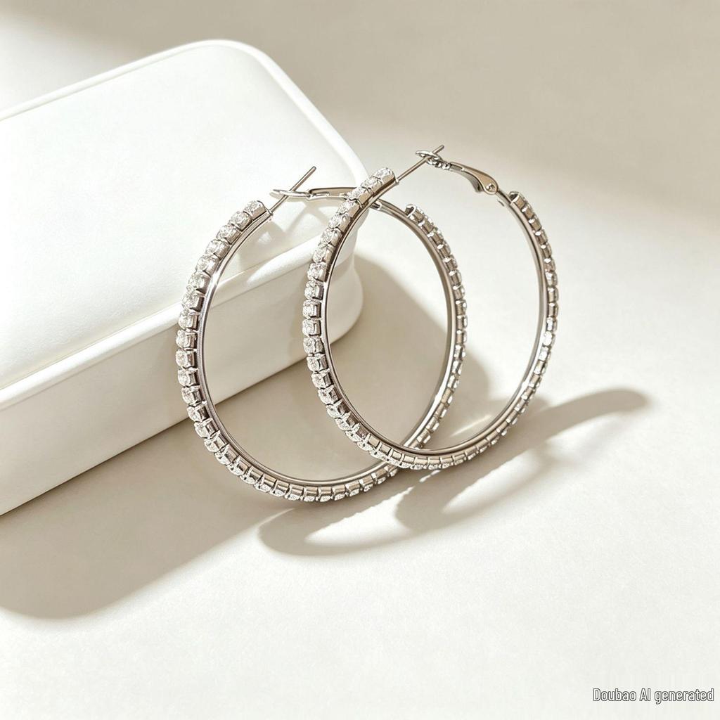 Exquisite Diamond-Studded Round Hoop Earrings: Silver Needle, European & American Fashion