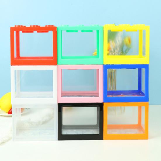 Mini Betta Fish Tank Stackable Building Block Tiny Aquarium Fish Bowl Clear Visible Rectangular Small Shrimp Fish Cube Tank Decoration