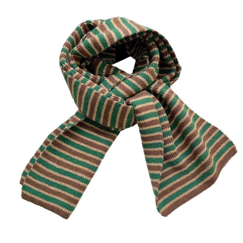 Soft Knitted Scarf Women Winter Warm Thick Stripe Neck Warmer Korean Style Cute Student Accessory