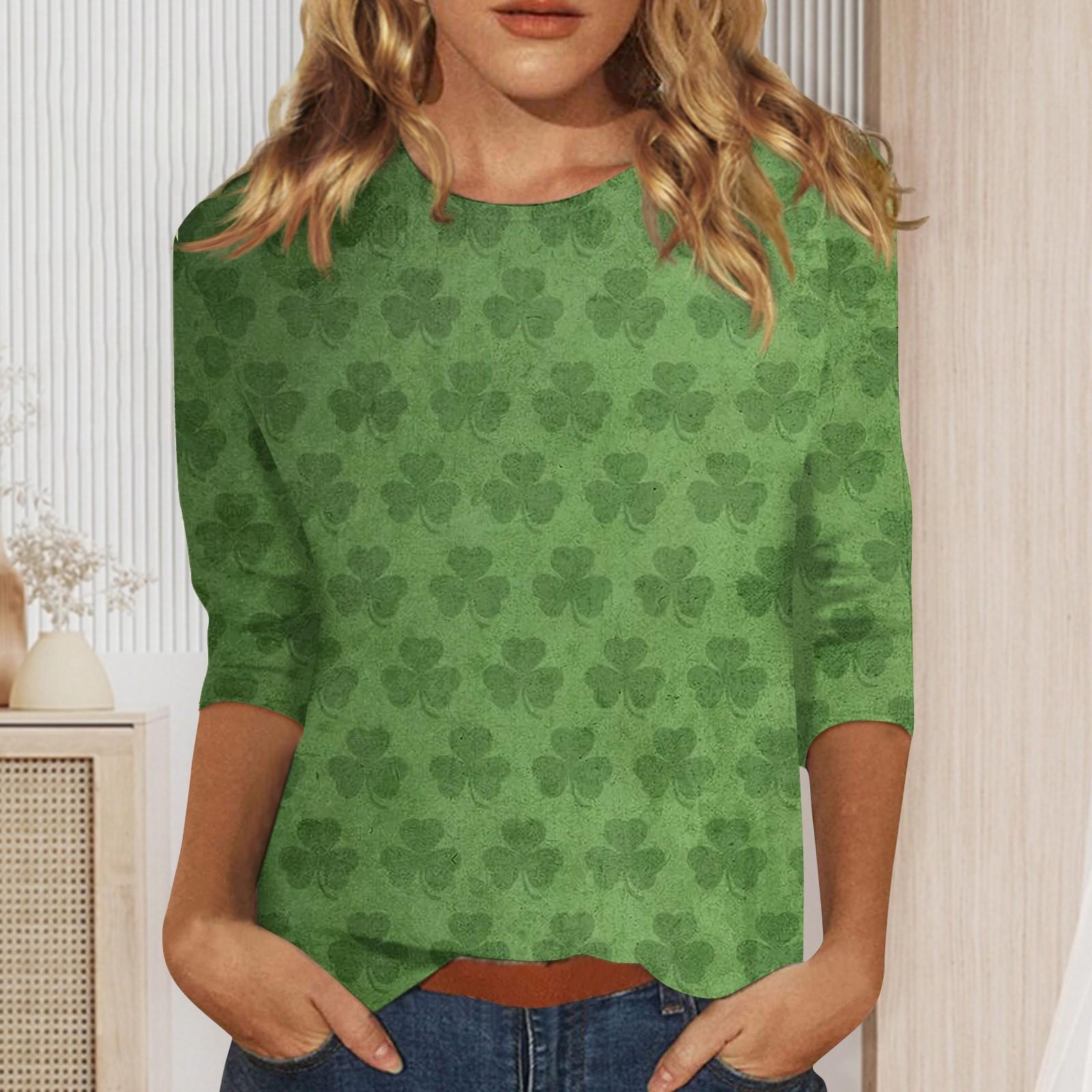 

Женские рубашки с рукавом 3/4 St. Футболки с графическим принтом ко Дню Святого Патрика, блузки, повседневные базовые топы больших размеров, пуловеры L мятный зеленый