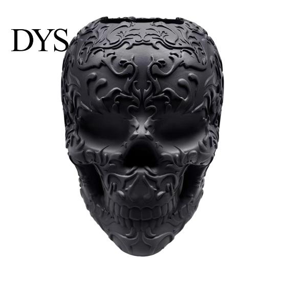 Hollow Skull Container Halloween Makeup Brush Holder, Matte Black Gothic Skeleton Pen Organizer Holder for Desk, Resin Storage Figurine Bathroom