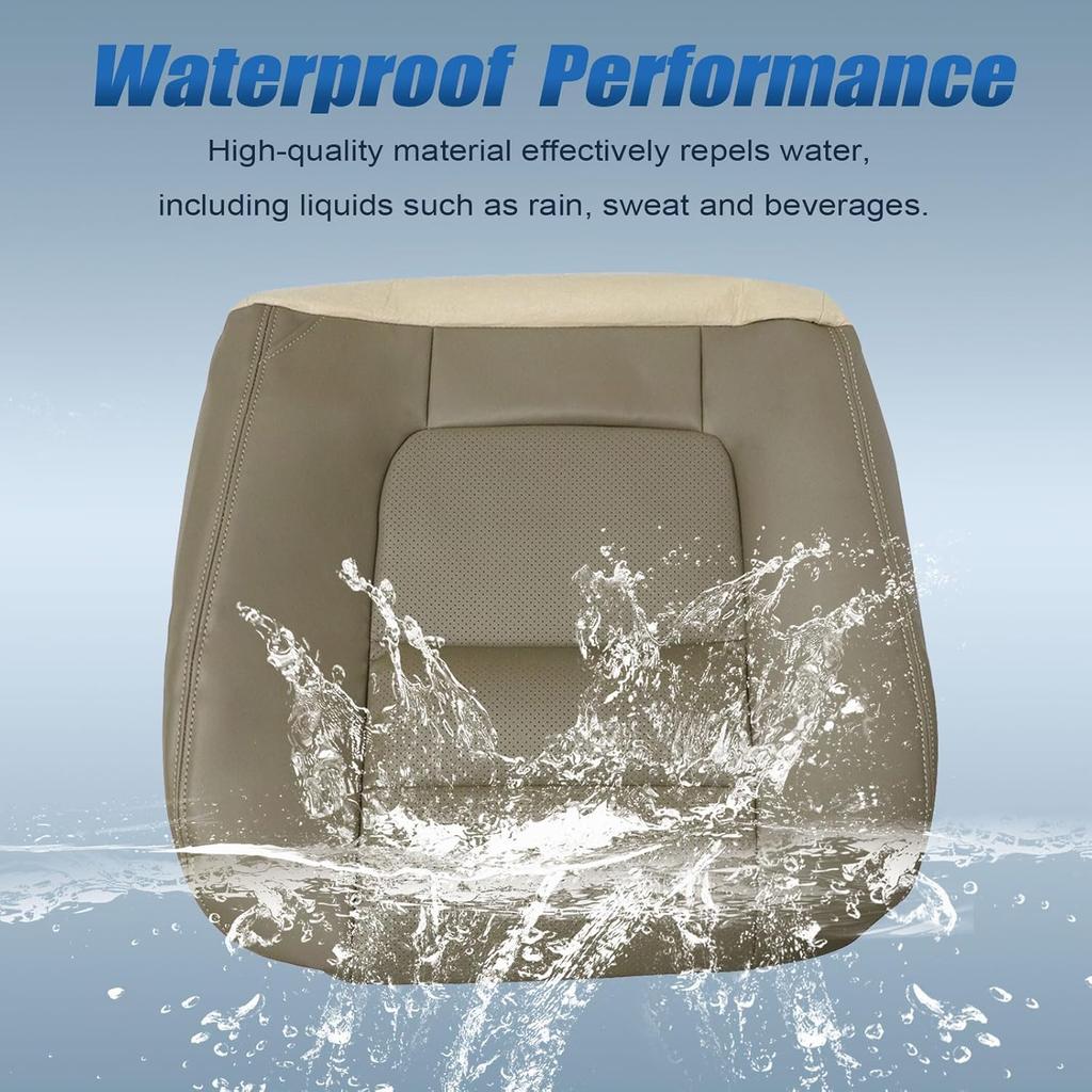 SecosAutoparts Driver Side Bottom Replacement Leather Seat Cover Parchment Tan Compatible with Ford F250 F350 F450 F550 Lariat 2001