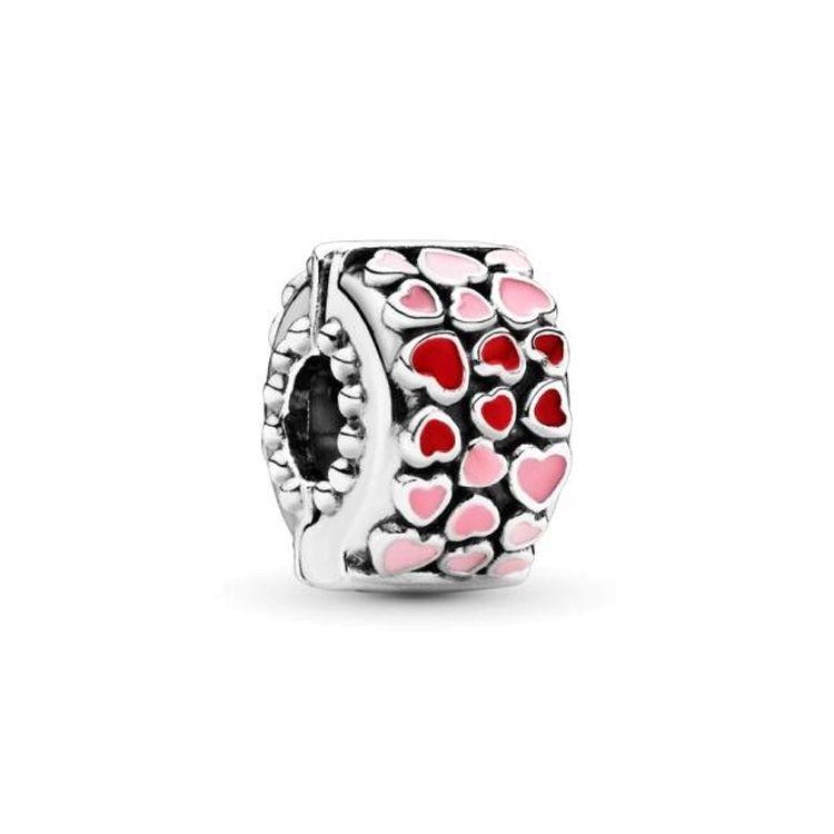 Pandora Enamel Heart Love Silicone Fixed Clasp 925 Silver Jewelry Accessories Women Jewelry Accessories 796594ENMX Box,Red/Pink/Silver