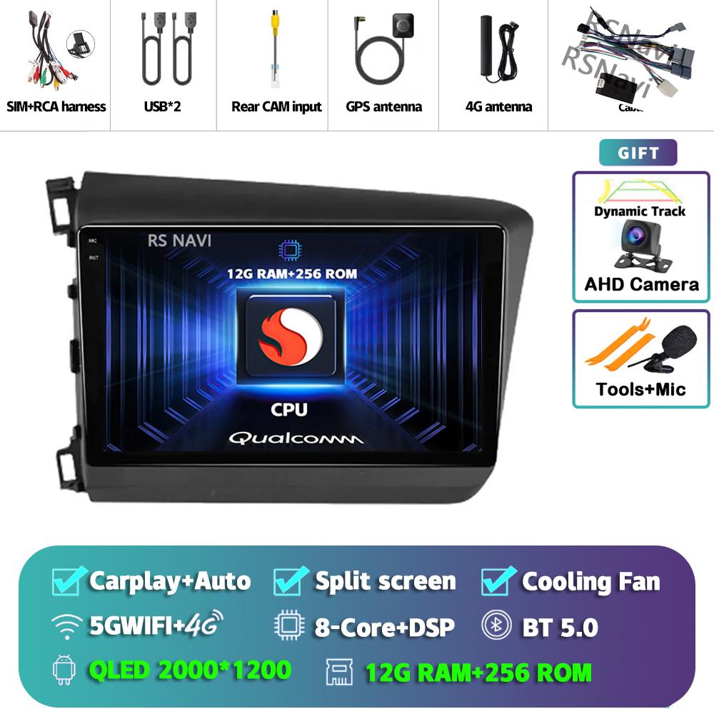 Android 14 Carplay Car Radio For Honda Civic 2012 - 2015 Multimedia Video Player Navigation GPS Stereo Head Unit 360 Camera DVD