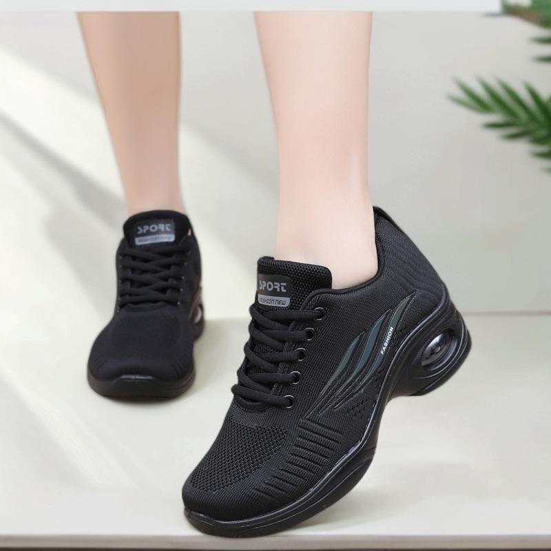 Ladies Chinese Dance Black Sneakers Shock Absorption Summer Dance Shoes Real Air Cushion Sports Modern Square Dance Shoes