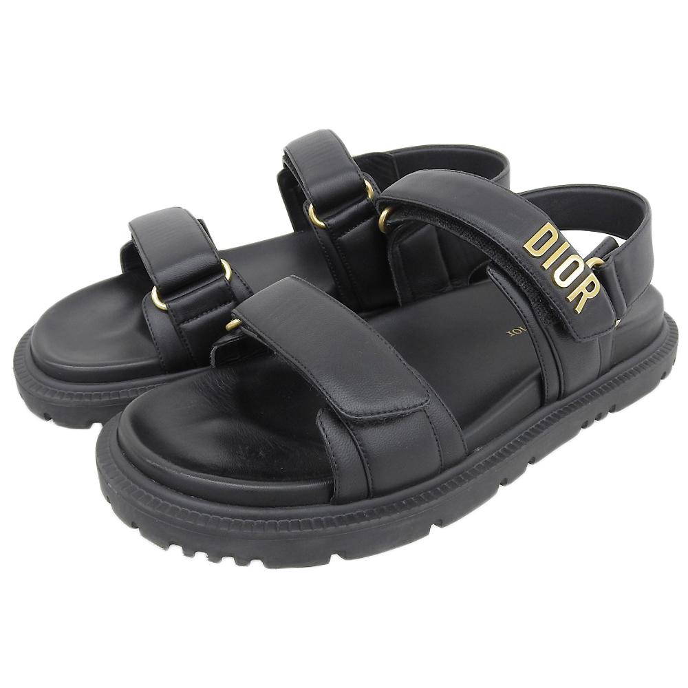 DIOR Dior Act Men's Lambskin Metal Logo Backstrap Sandals, Black and Gold, Size 39 (KCQ547LAB) shoes 39 Black / goldUsed