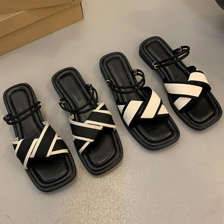 French fairy style flat bottom two wearing sandals female summer fashion with skirt temperament popular versatile Roman cool slippers