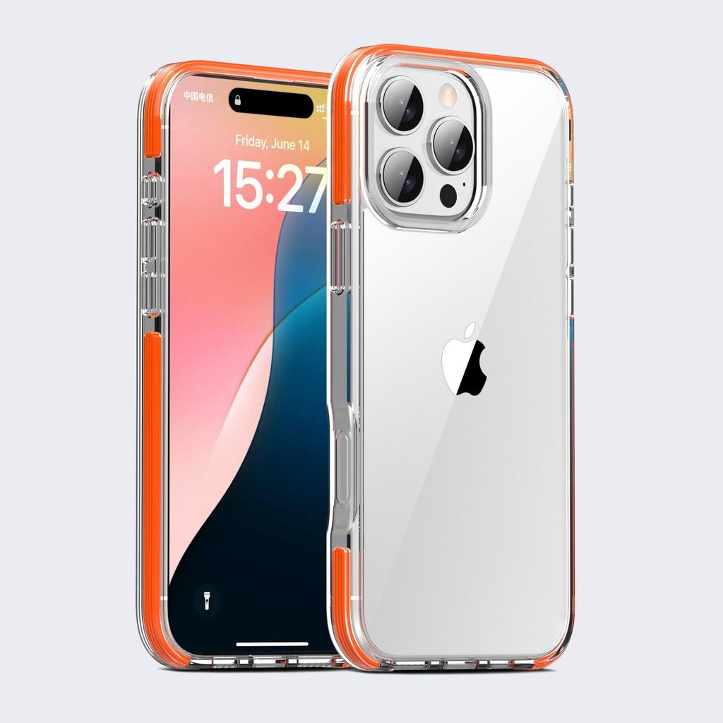 KEYSION Clear Shockproof Case for iPhone 16 Pro Max Colorful Collision Transparent Silicone+PC Phone Cover for iPhone 15 Pro Max