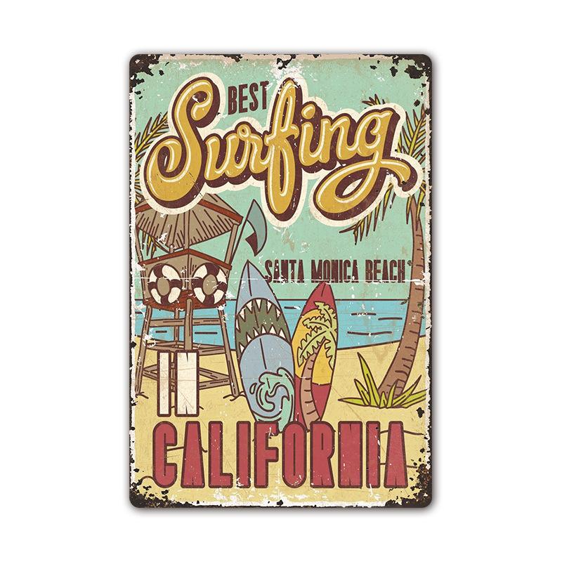 Vintage Tin Art of Summer Beach Scenes: Ideal Wall Murals for American Bar Backdrops and Home Decor