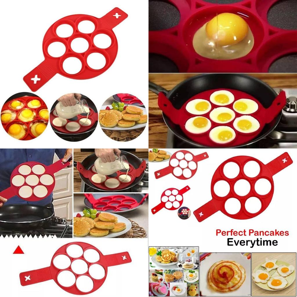 High-quality Red Silicone Egg Ring With Seven Holes For Perfectly Shaped Eggs And Pancakes
