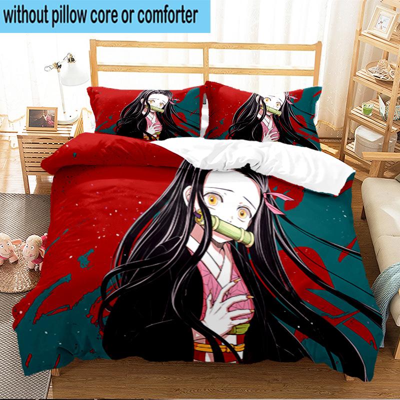 Kamado Dreams In The Night Sky 3PCS Print Bedding Set, Includes A Duvet Cover and Two Pillowcases for Bedroom, Dormitory, Suitable for All Seasons