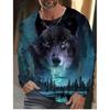 Wolf Graphic Men's Long Sleeve T-shirt for Men Clothing Casual Top Tee Shirt Fashion Animal 3D Full Printing Streetwear