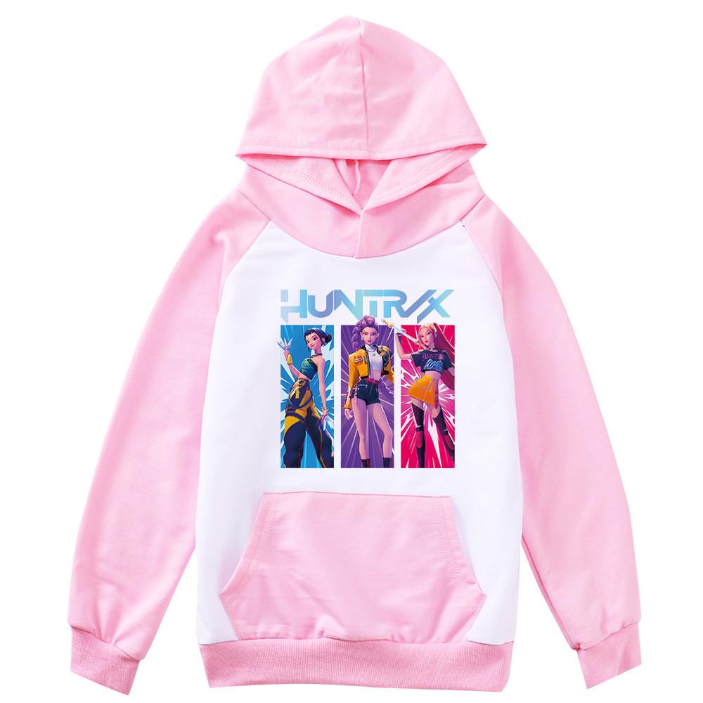 Kids Girls Anime Cartoon K-Pop Rumi Zoey Mira Printed Pocket Casual Long Sleeves Hoodies