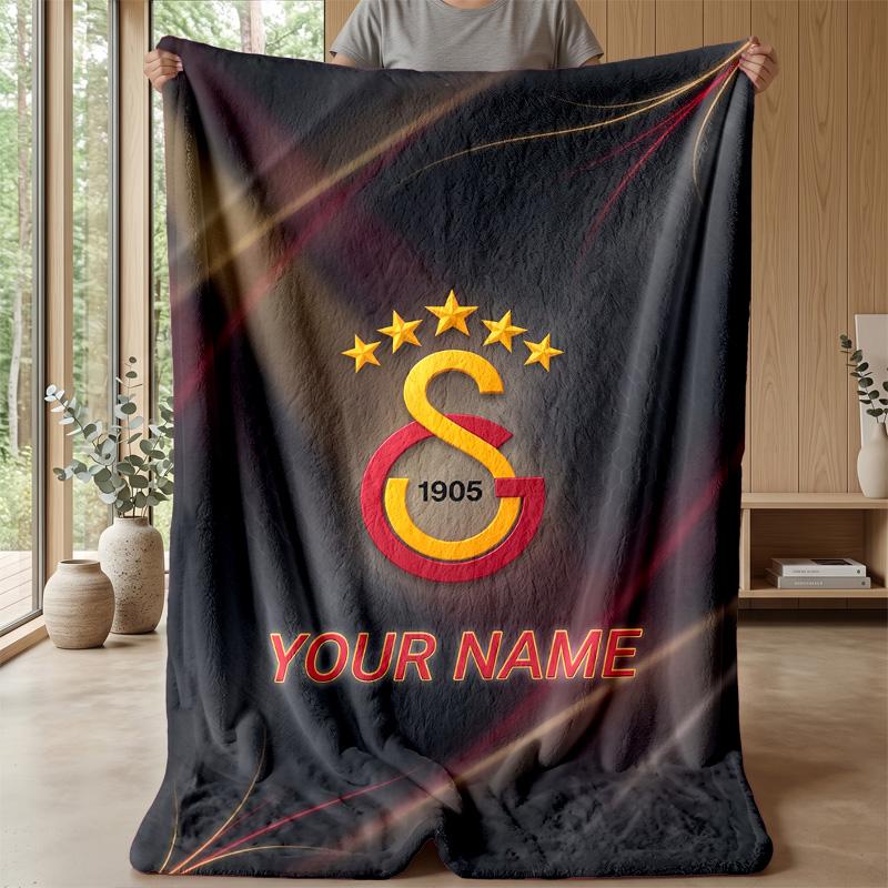 Custom Text Flannel Throw Blanket, Lightweight Cozy Bed Sofa BlanketGalatasaray FC