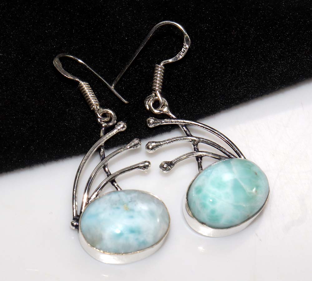 Exclusive Larimar 925 Silver Plated Earrings 1.8" Must Have Jewelry Trendy D7g25