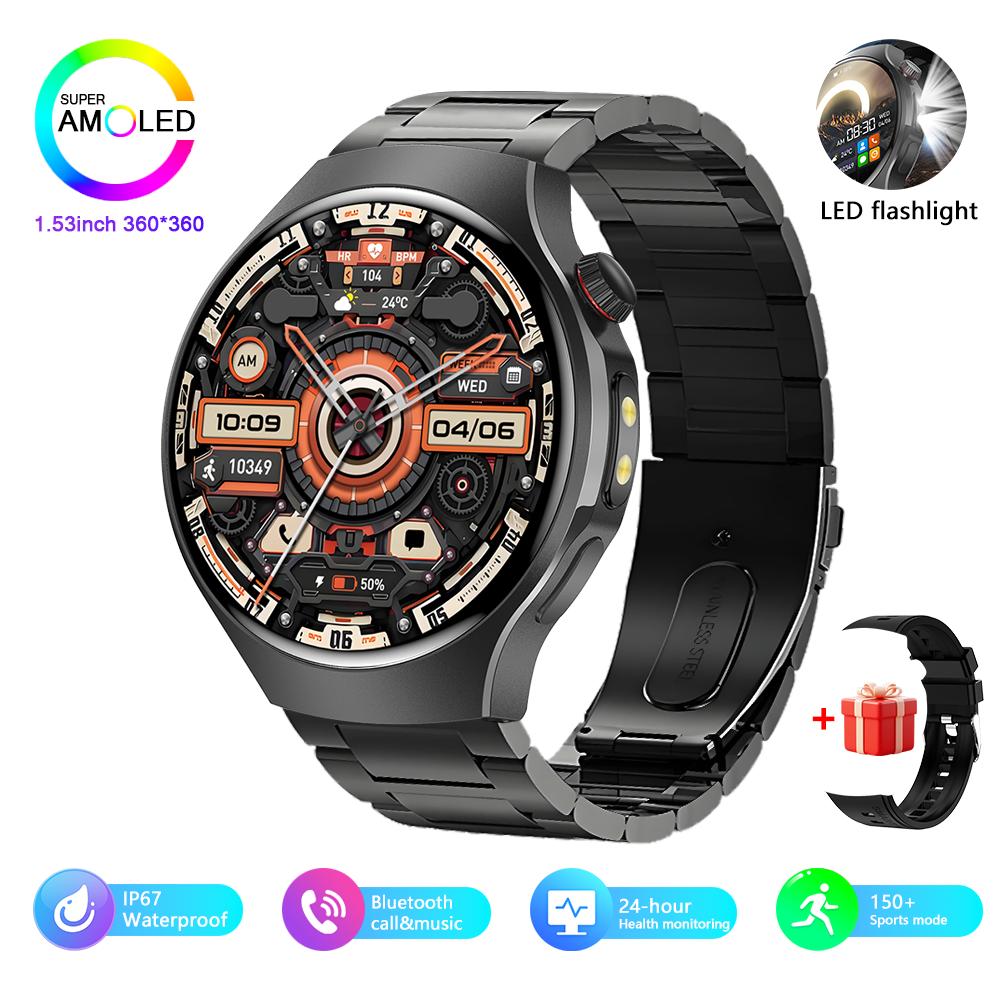 Outdoor Sports Men Smartwatch 1.53 360*360 HD AMOLED Screen LED Flashlight IP67 Waterproof Voice Call Smartwatch Gifts for Men