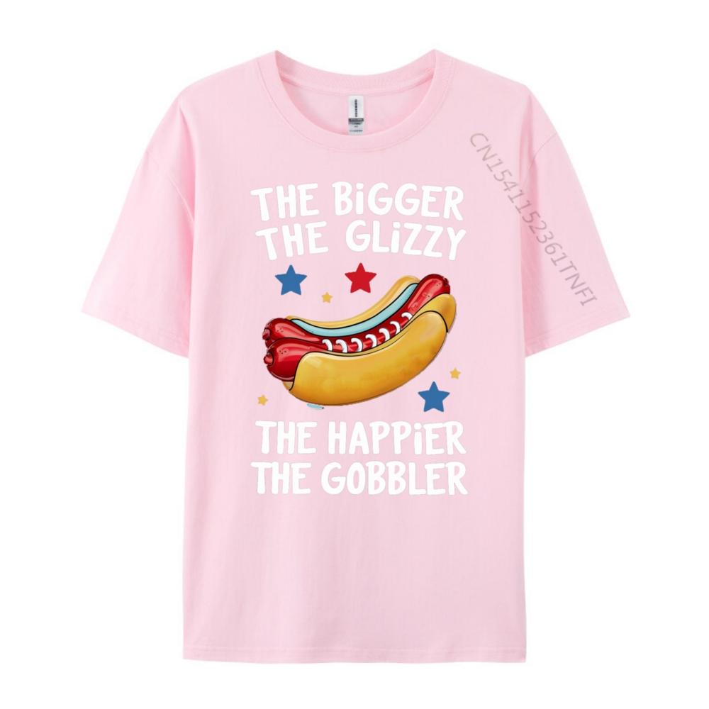 Funny Hot Dog The Bigger The Glizzy The Happier The Gobbler Pink Graphic Tees Men Streetwear Male Mens TShirts