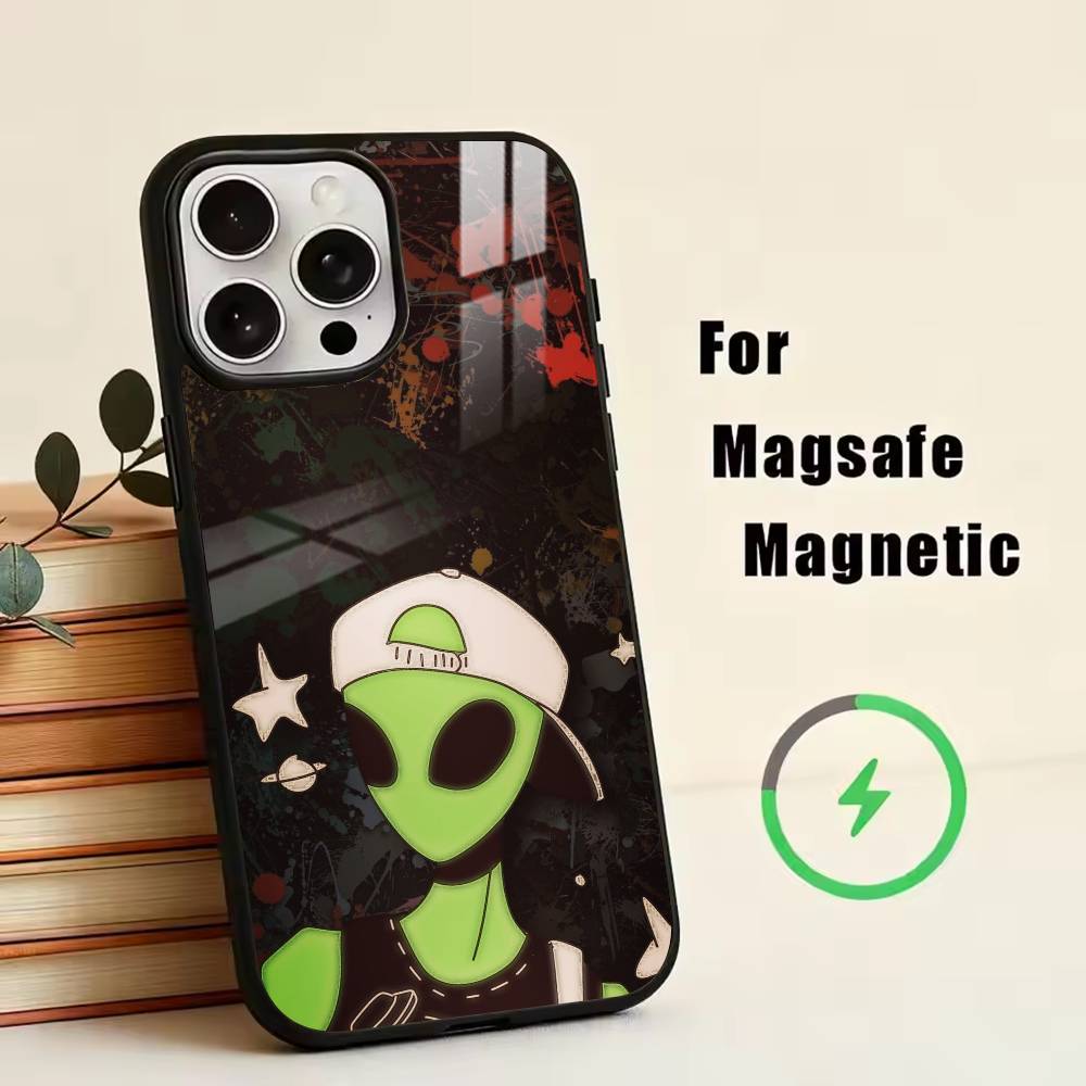 U- Funny Space UFO Alien Phone Case For iPhone17,16,15,14,13,12,11 Plus,Pro Magnetic with Magsafe Wireless Charging