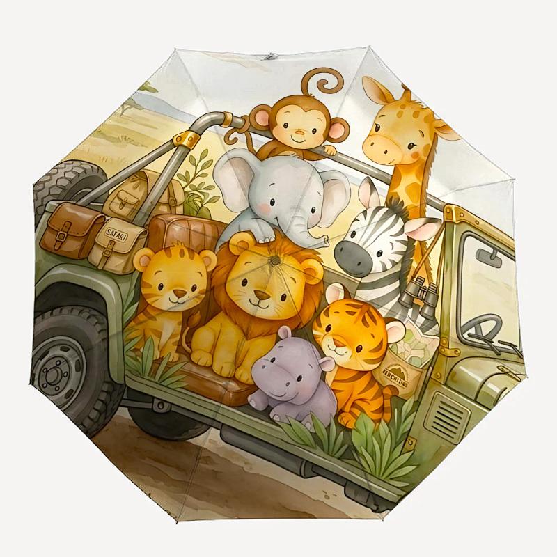 

1PC Safari Jungle Umbrella-8-Rib Reinforced Portable Folding Travel Suitable for All Seasons Outdoor Daily , Fun Design-Z0428