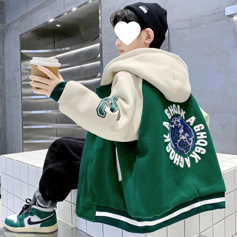 Chłopięca welurowa kurtka baseballowa z kapturem Jesień/Zima 2025