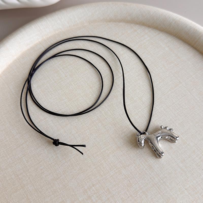 Colorful Enamel Drip Glaze 3D Horse Pendant Necklace - Cute Summer Childlike Choker with Casual Knotting Hoodie Chain