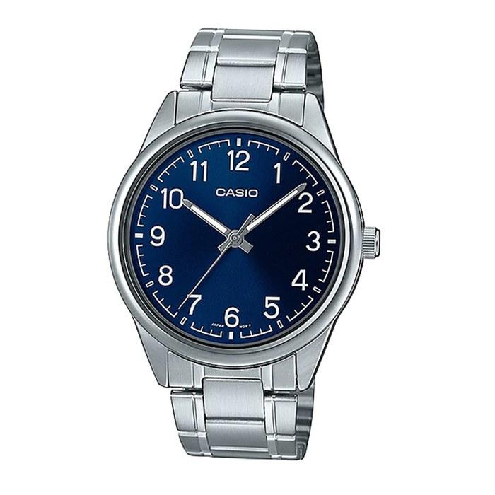 Мужские стандартные аналоговые часы Casio MTP-V005D-2B4 из нержавеющей стали, синий циферблат, 47 x 40 мм